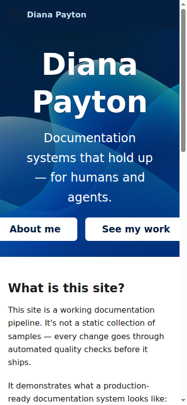 Screenshot of the homepage at a narrow mobile viewport